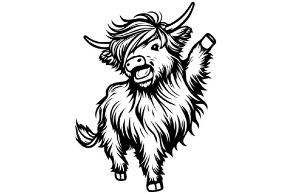 Stylized Illustration of a Long-Haired Cow with Horns