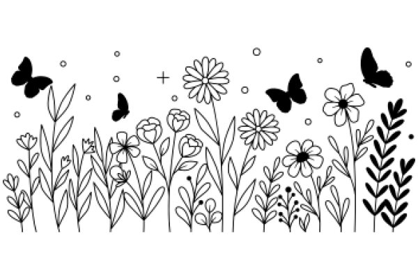 Whimsical Garden: A Illustration of Flowers and Butterflies