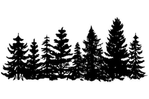 Silhouette of Four Evergreen Trees against a White Background