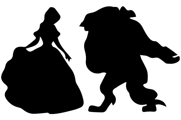 Silhouette of a Man and a Woman in a Stylized Artwork