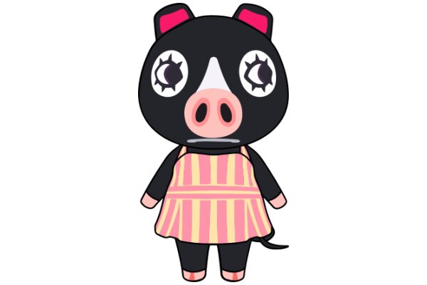 Adorable Cartoon Pig with Pink Apron and Eyes