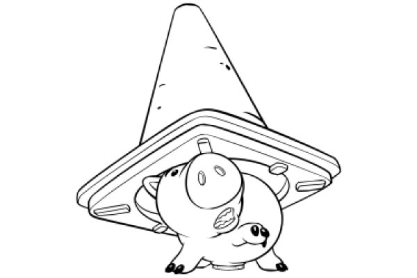 A Whimsical Scene of a Pig-like Creature with a Cone-shaped Hat