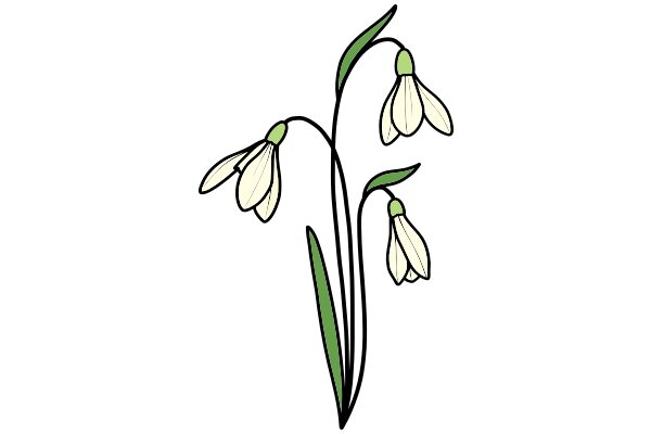 Stylized Illustration of a Flowering Plant with Green Stems and White Flowers