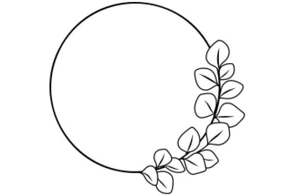 Simplistic Line Drawing of a Leafy Branch and Circle