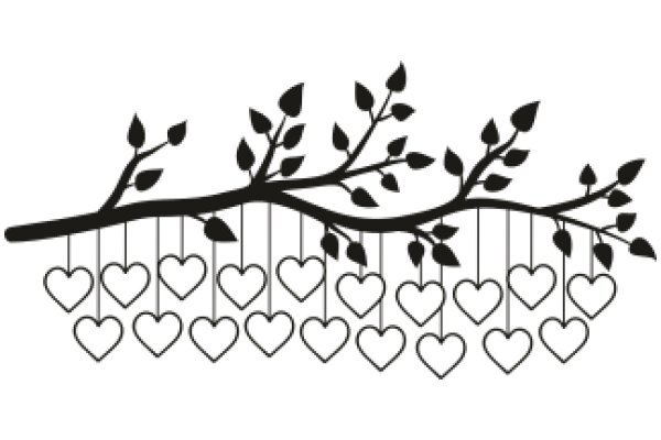 Silhouette of a Tree with Hanging Hearts