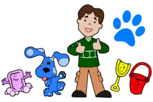 A Friendly Cartoon Scene with a Boy, His Dog, and a Cat