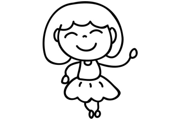 A Simple Line Drawing of a Happy Girl