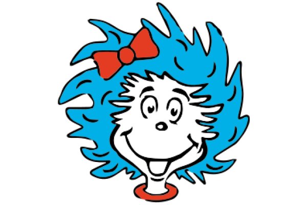 A Whimsical Cartoon Character with a Blue Bow and a Smile