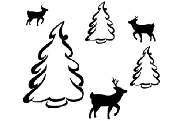 Silhouette Christmas Scene: A Festive Collection of Trees, Deer, and Reindeer