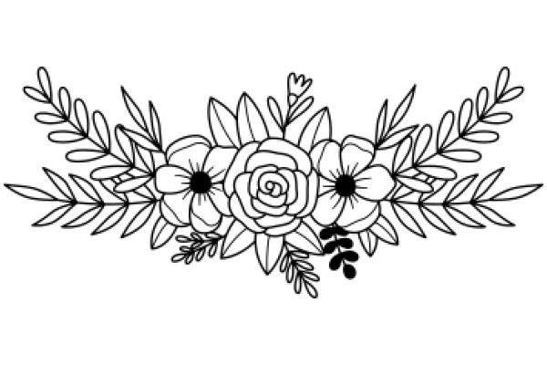 Stylized Floral Design with Flowers and Leaves