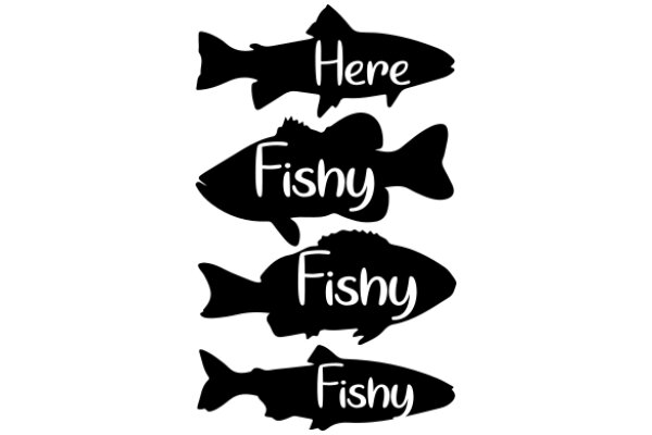 Four Stylized Fish Silhouettes with the Word 'Fishy' in White Text