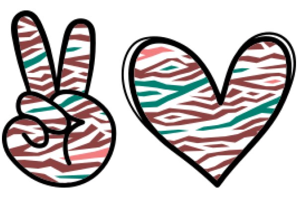 Vibrant Zebra-Inspired Symbols: Peace and Love