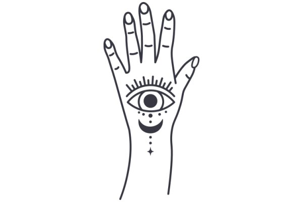 A Hand-Drawn Illustration of a Hand with a Moon-Like Eye