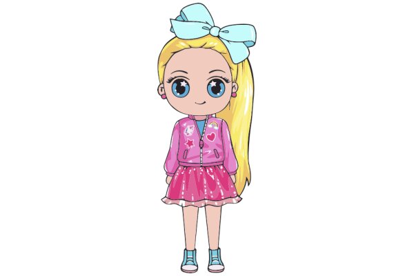 Stylish Cartoon Character: A Blonde Girl with a Pink Jacket and Blue Shoes