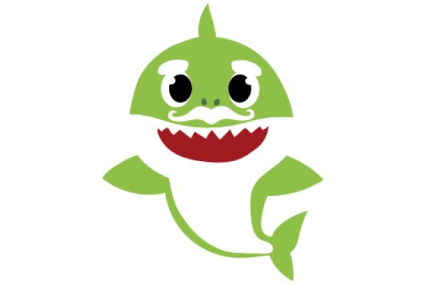 Whimsical Green Cartoon Shark with a Mustache and Red Mouth