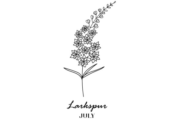 Larkspur Flower Illustration with the Word 'July'