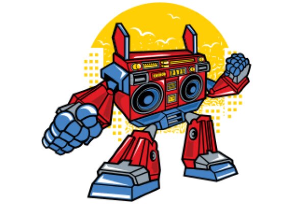 Vintage Robot with Boombox: A Retro-Futuristic Illustration