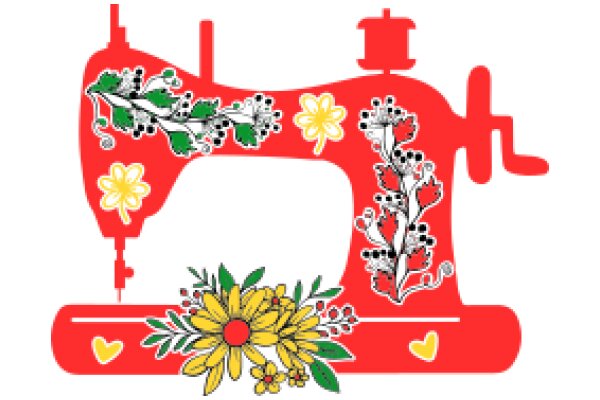 Vintage Sewing Machine with Floral Embellishments and a Heart