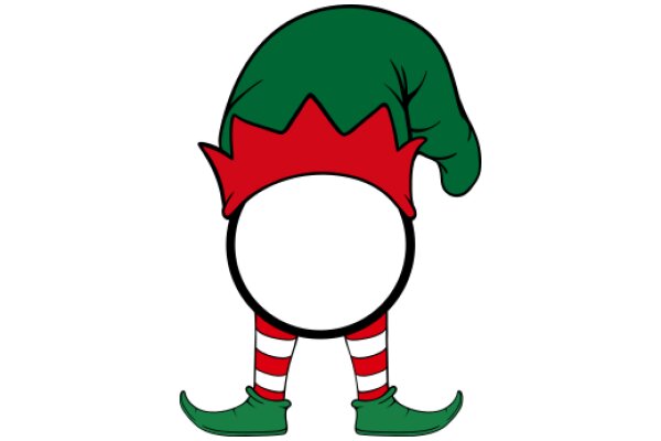 Whimsical Character: A Green Hat with a Red Crown and Striped Socks