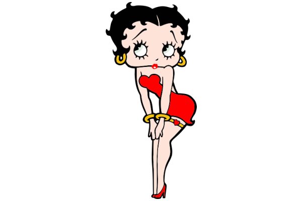 Stylish Cartoon Character: A Fashionable Female with a Heart-Shaped Necklace and Red Dress