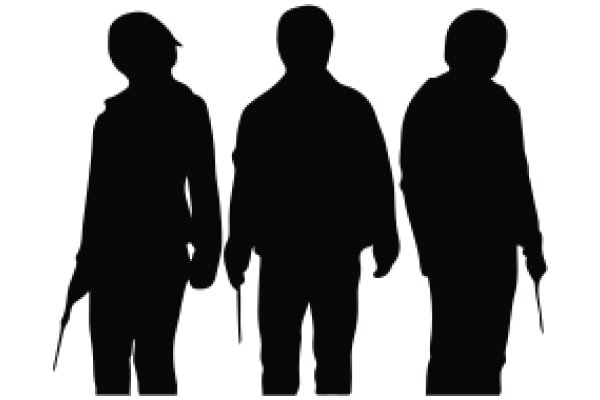 Silhouettes of Three People, Each Holding a Gun