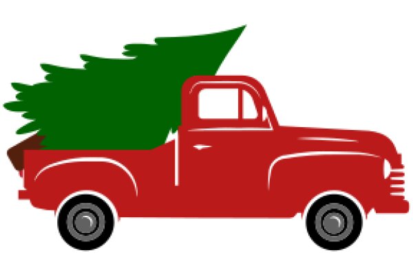 Vintage Red Truck with Green Tree