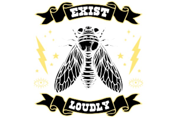 Exist Loudly: A Stylized Poster with a Bug and a Yellow Lightning Bolt