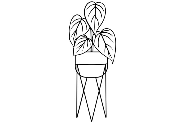 Simplistic Line Drawing of a Potted Plant with a Chair-like Base