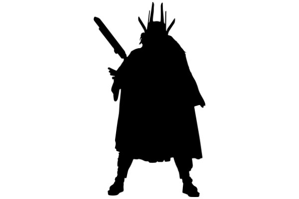 Silhouette of a Figure with a Sword, Standing in a Stance