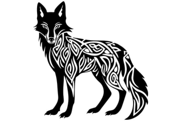 Stylized Black Wolf Silhouette with Intricate Designs