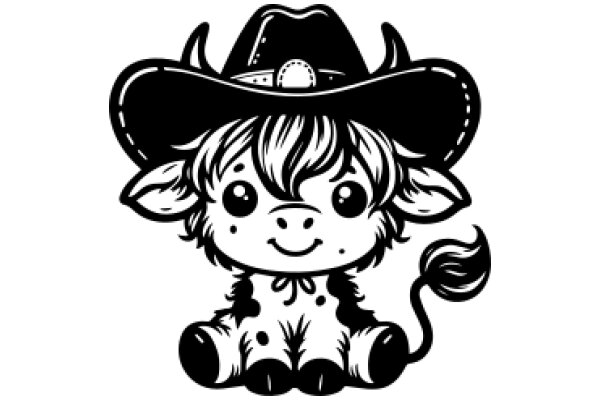 A Cute Cartoon Cow with a Cowboy Hat