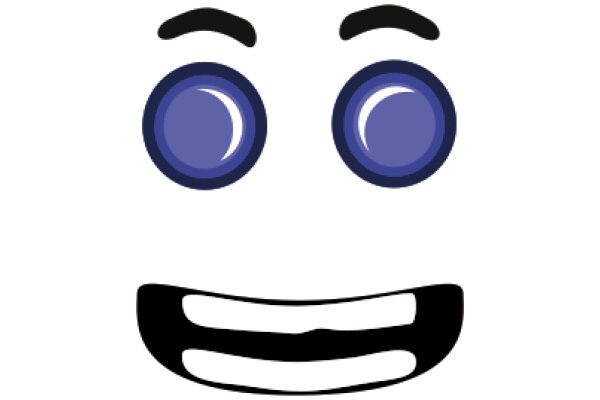 A Pixelated Smiley Face with Blue Eyes and a Black Mouth