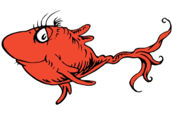 Vivid Red Cartoon Fish with Whiskers and Tail