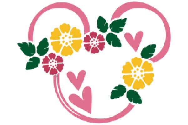 Whimsical Floral Design with Heart Shapes and Mickey Mouse Ears