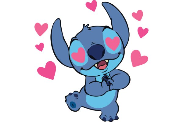 A Blue Smiling Character with Pink Hearts Surrounding It