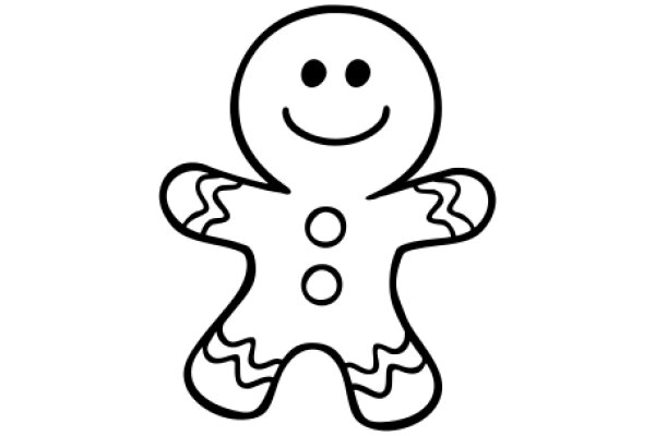 Simplistic Line Drawing of a Smiling Gingerbread Cookie