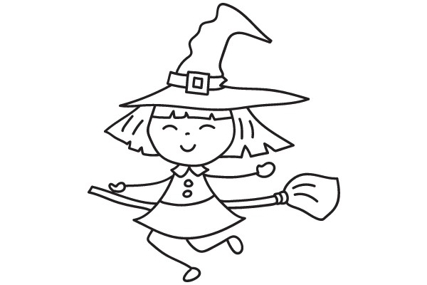 A Whimsical Witch's Adventure: A Line Drawing