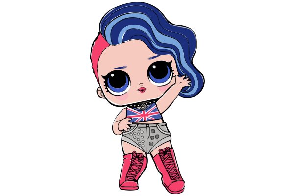 Stylish Anime Character with Blue Hair and Pink Boots