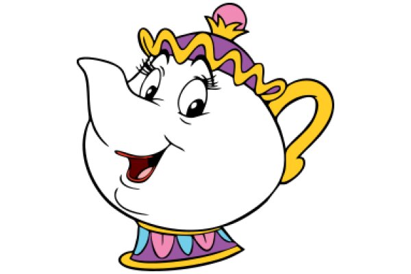 Whimsical Character: A Cartoon Character with a Purple Crown and a Yellow Handle