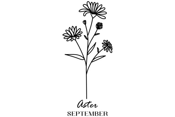 Aster Flower Illustration with the Text 'Aster September' in a Stylish Font