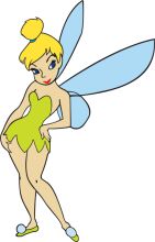 A Whimsical Encounter: A Cartoon Tinkerbell with Blonde Hair and Blue Wings