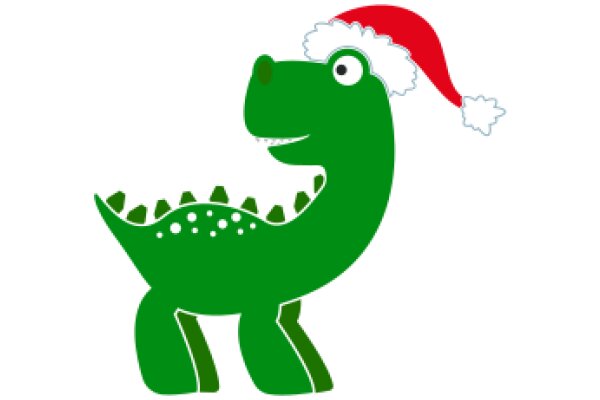 A Festive Holiday Greeting: A Green Dinosaur with a Santa Hat