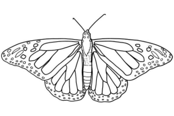 Stylized Line Drawing of a Butterfly with Detailed Patterns