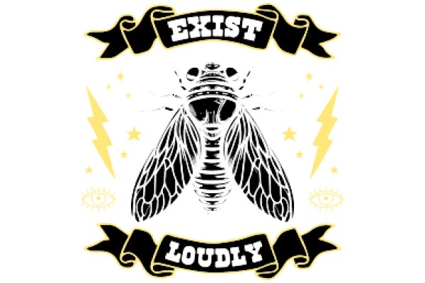 Exist Loudly: A Poster with a Stylized Bee and a Yellow Lightning Bolt