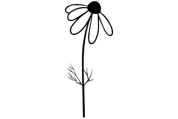 Simplistic Line Drawing of a Daisy and a Tree Branch