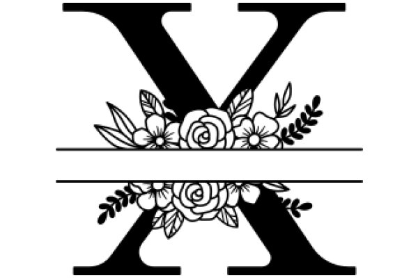 Monochrome Artwork: A Stylized X with Floral Accents