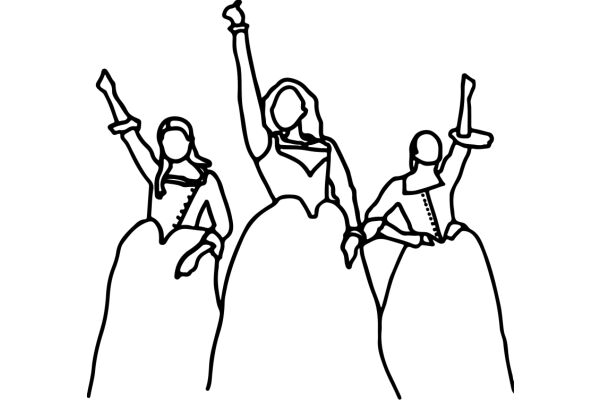 Celebratory Moment: Three Figures Raise Their Arms in Victory