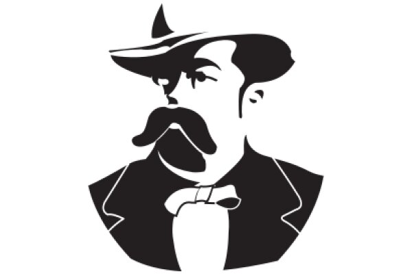 Stylish Silhouette of a Man in a Hat and Mustache