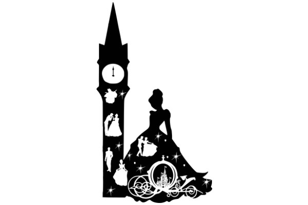 Silhouette of a Princess and a Clock Tower