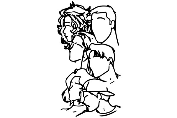 A Line Drawing of Three People and a Dog